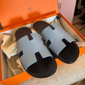 Hermes Izmir Sandals Men’s Size 41 - Authentic Light Blue H Slides with box